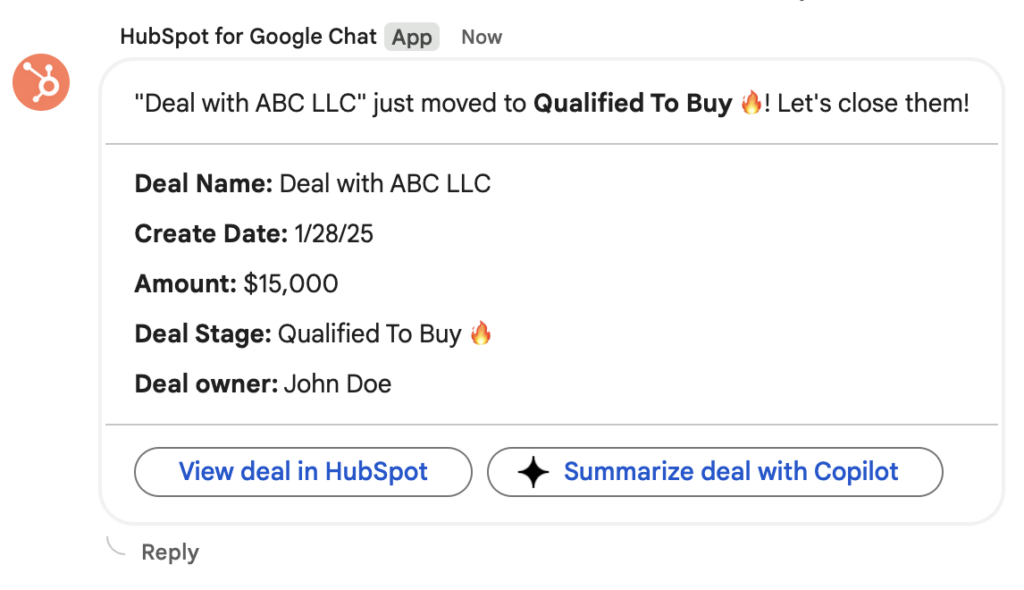 Integrating HubSpot with Google Chat
